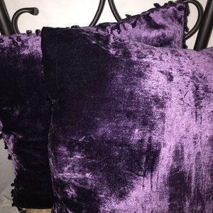 Pair Purple Velvet Throw Pillows w/ Jeweled Edge